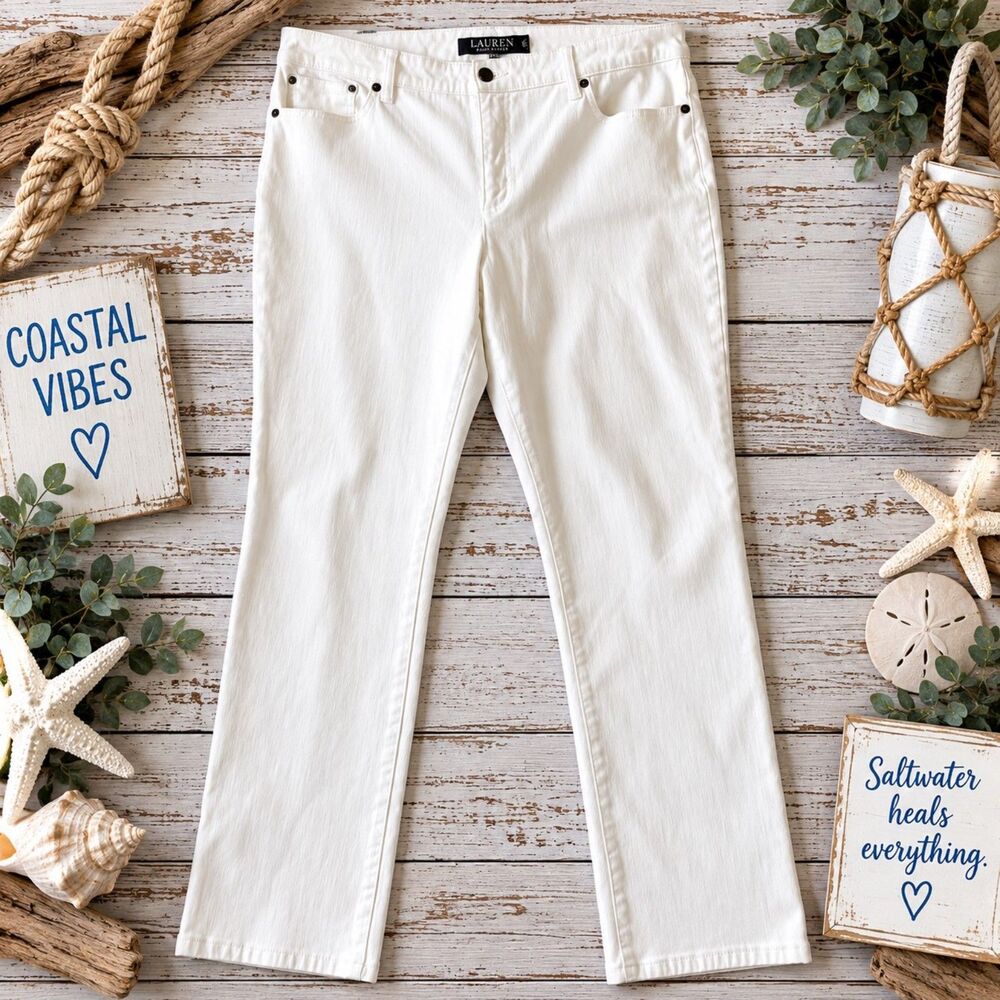 Lauren Ralph Lauren Modern Straight Curvy White Jeans 16 NWOT